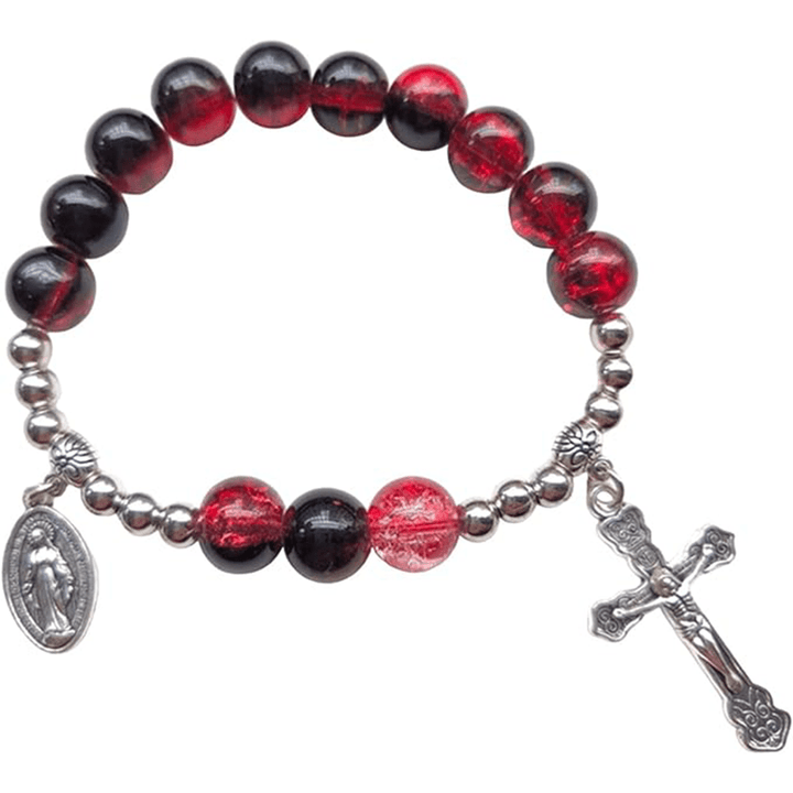 Christianartworkshop Miraculous Medallion & Crucifix Two-Tone Glass Bracelet - Wine - image 4