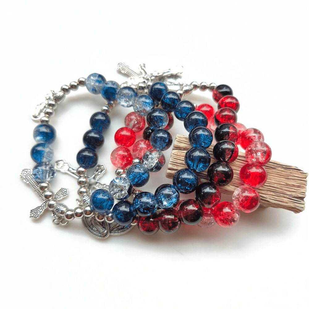 Christianartworkshop Miraculous Medallion & Crucifix Two-Tone Glass Bracelet - image 2