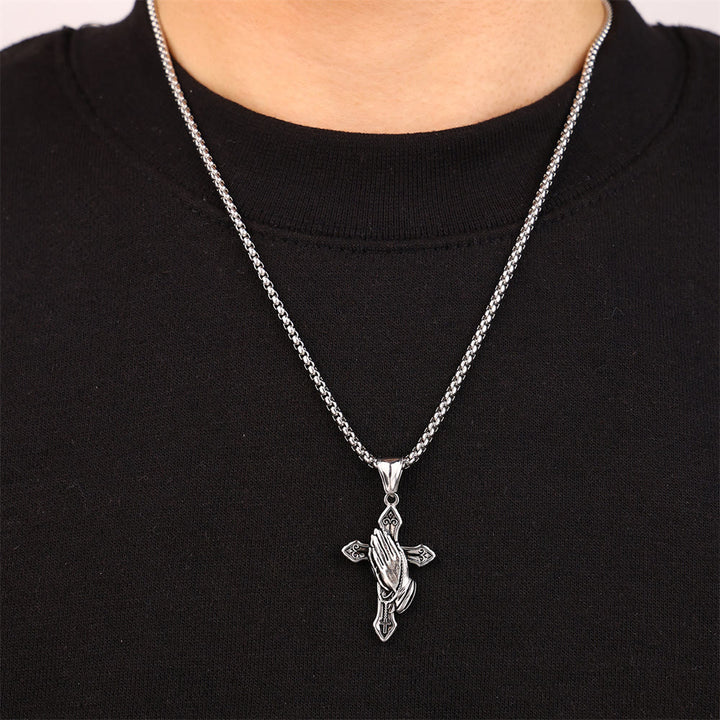 Christianartworkshop Praying Hands Cross Stainless Steel Pendant Necklace - image 4