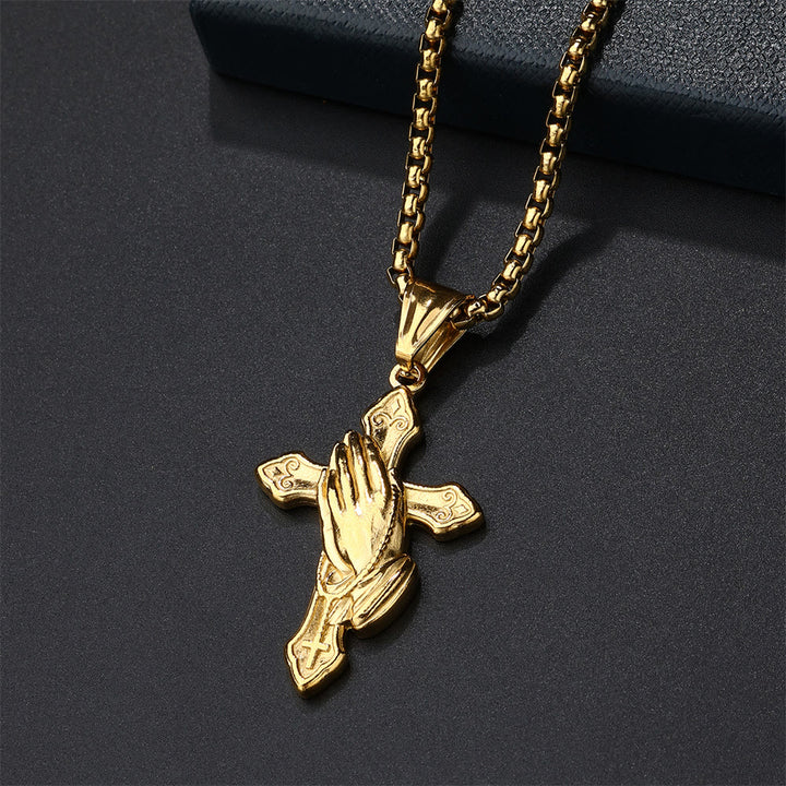 Christianartworkshop Praying Hands Cross Stainless Steel Pendant Necklace - Golden - image 8