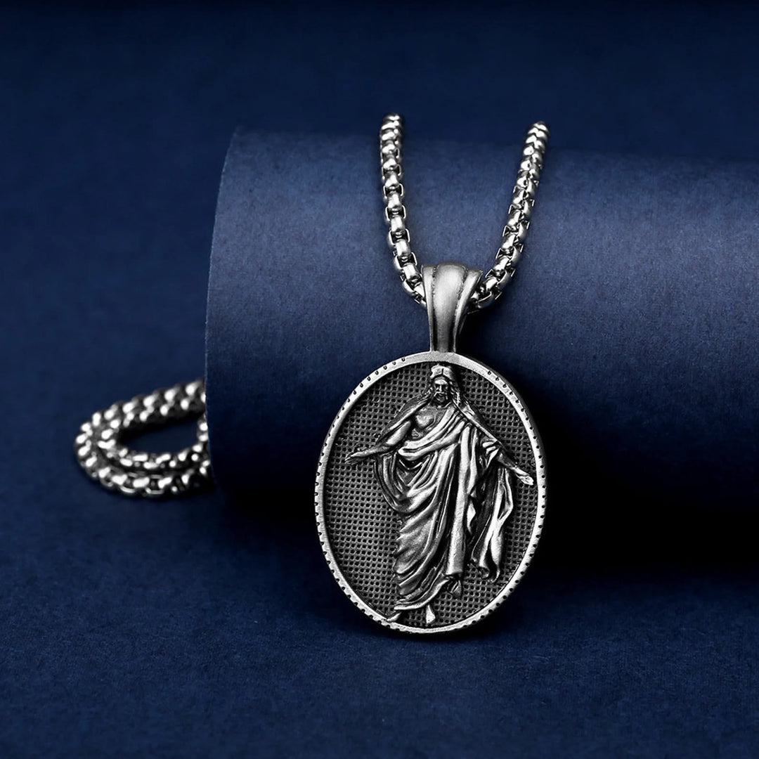 Christianartworkshop Jesus Medallion Pendant Blessing Necklace - Silver - image 1