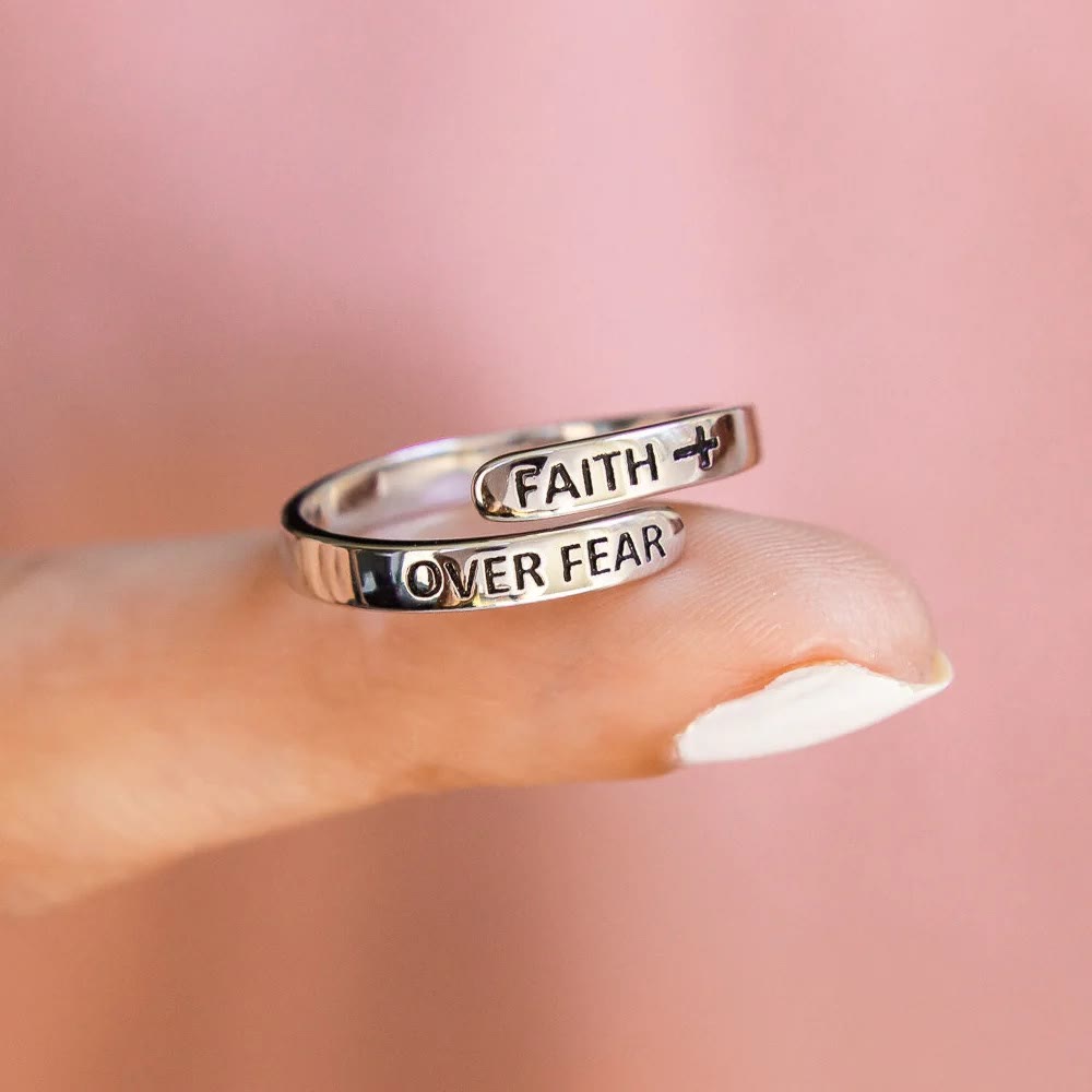 Christianartworkshop Faith-Over Fear: Minimalist Christ Bible Ring - Adjustable - image 1