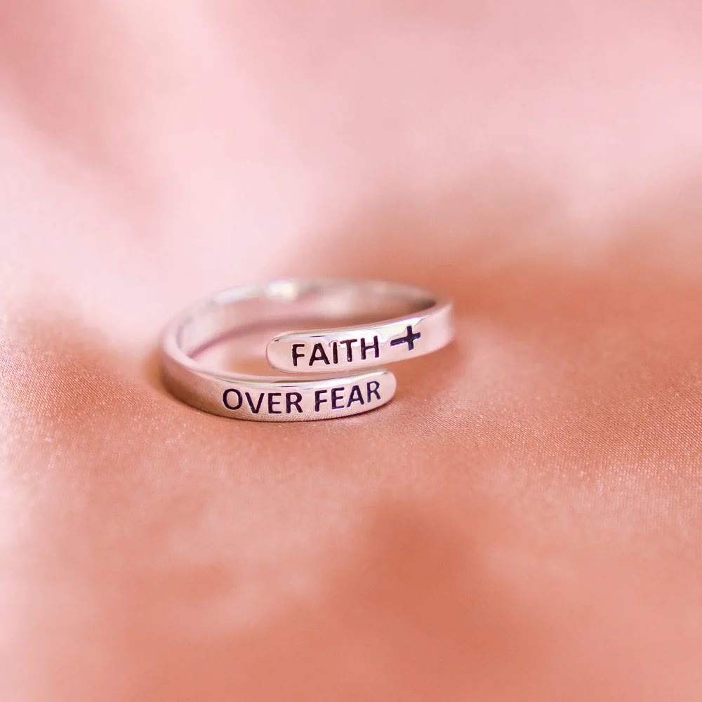 Christianartworkshop Faith-Over Fear: Minimalist Christ Bible Ring - Adjustable(Suitable for US sizes 6-9) - image 0
