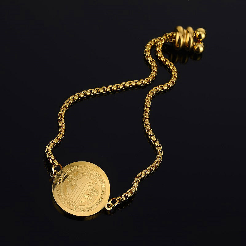 Christianartworkshop St. Benedict Engraved Medal  Adjustable Bracelet - image 5