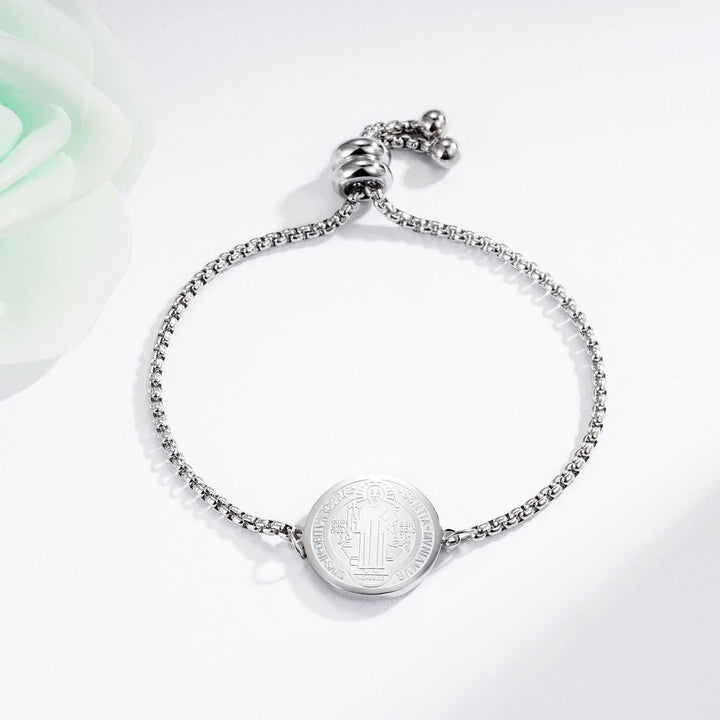 Christianartworkshop St. Benedict Engraved Medal  Adjustable Bracelet - Silver - image 8