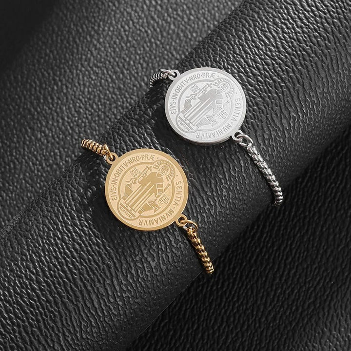 Christianartworkshop St. Benedict Engraved Medal  Adjustable Bracelet - image 6