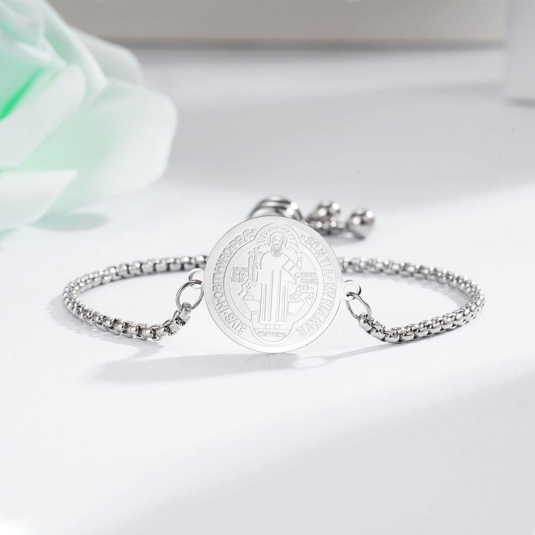 Christianartworkshop St. Benedict Engraved Medal  Adjustable Bracelet - image 9