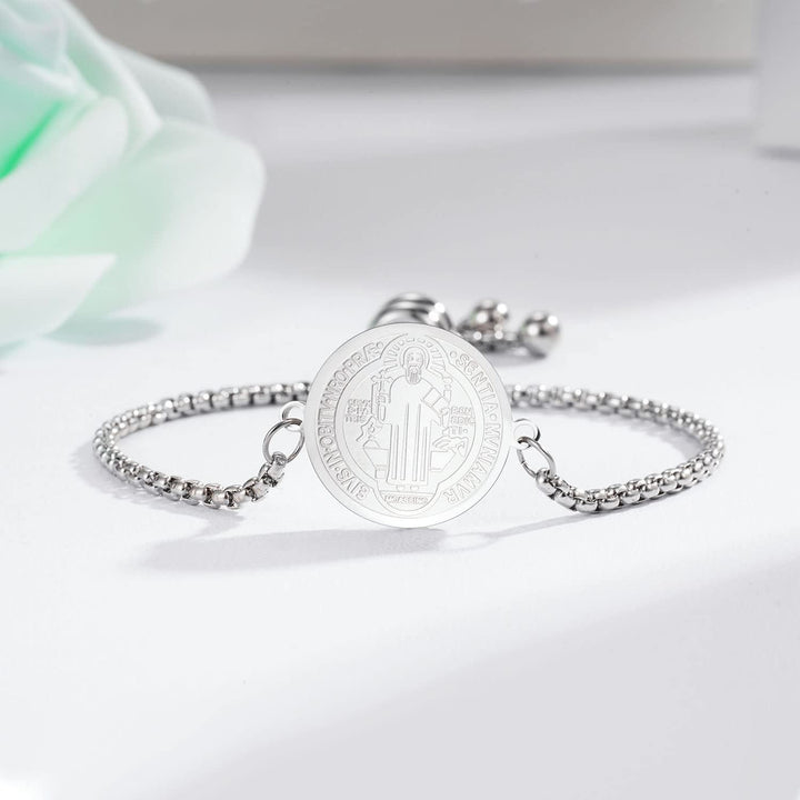 Christianartworkshop St. Benedict Engraved Medal  Adjustable Bracelet - image 9