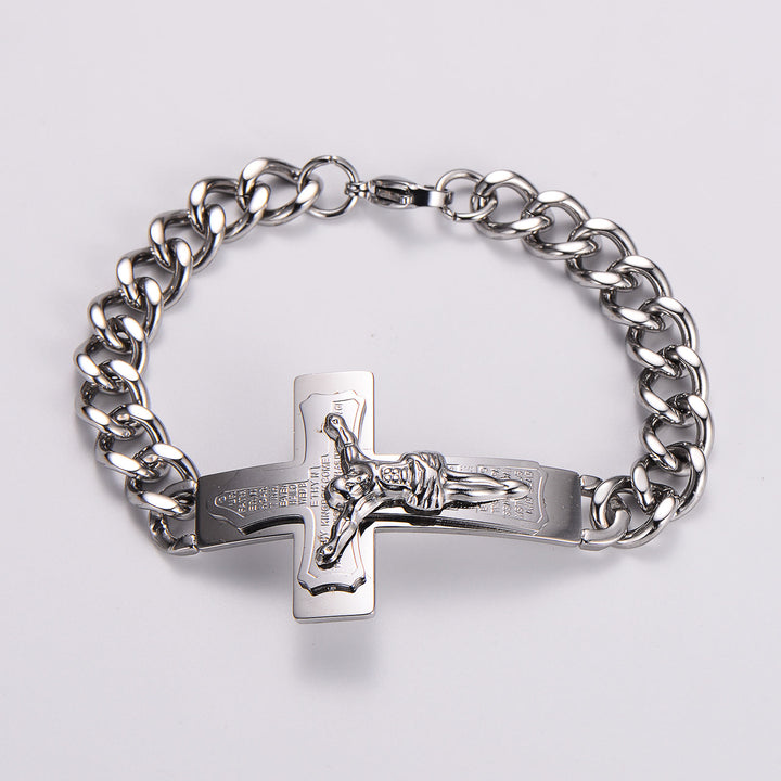 Christianartworkshop Solid Jesus Cross Bible Verse Crucifix Prayer Bangle Bracelet - Silver - image 7
