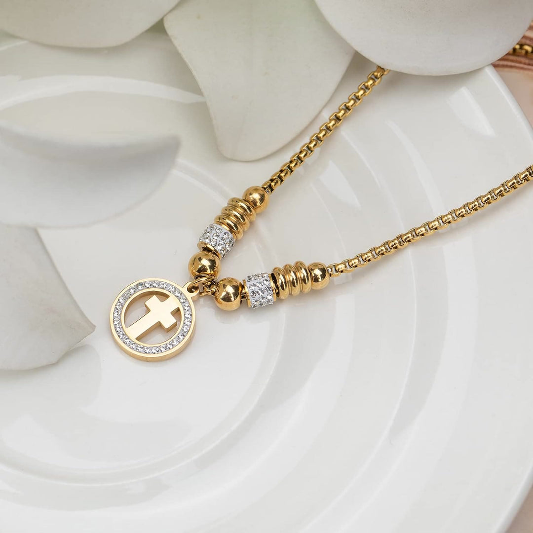 Christianartworkshop Crafted Circle Cross Charm Zirconia  Bracelet - Golden - image 1