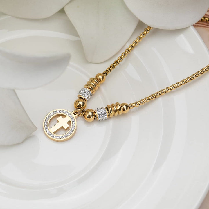 Christianartworkshop Crafted Circle Cross Charm Zirconia  Bracelet - Golden - image 1
