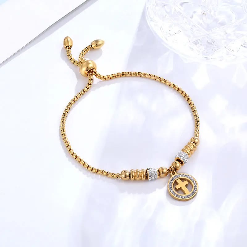 Christianartworkshop Crafted Circle Cross Charm Zirconia  Bracelet - image 2