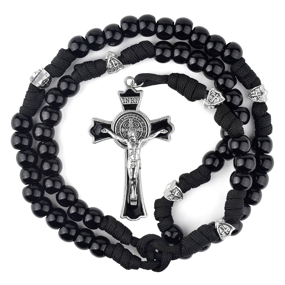 Fine Crafted Black Sturdy Umbrella Cord Crucifix Rosary - image 6