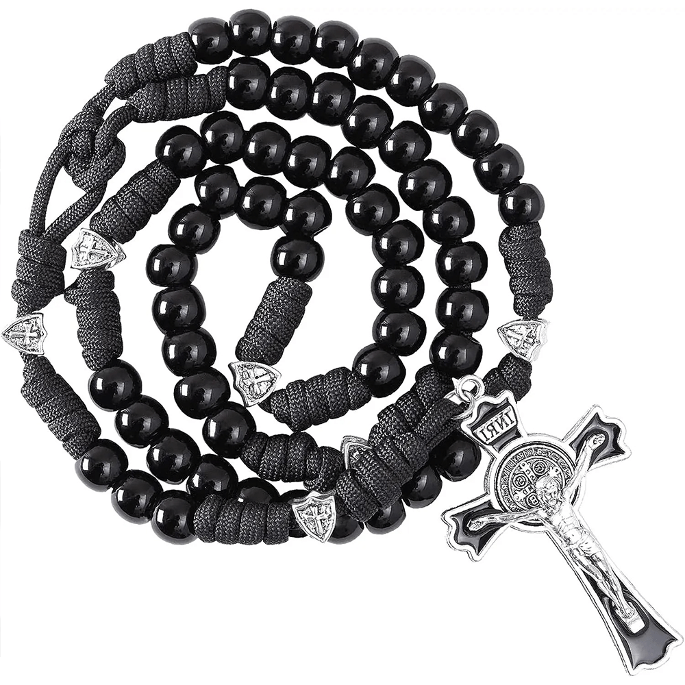Fine Crafted Black Sturdy Umbrella Cord Crucifix Rosary - image 2