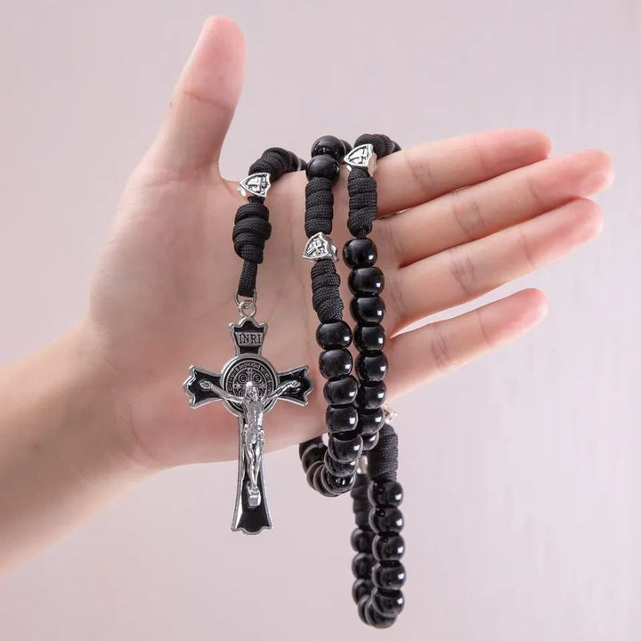 Fine Crafted Black Sturdy Umbrella Cord Crucifix Rosary - image 3