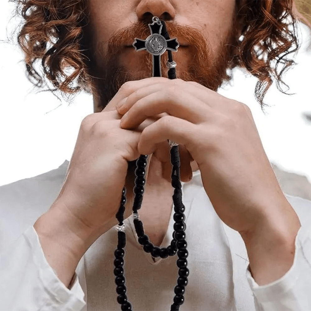 Fine Crafted Black Sturdy Umbrella Cord Crucifix Rosary - image 7