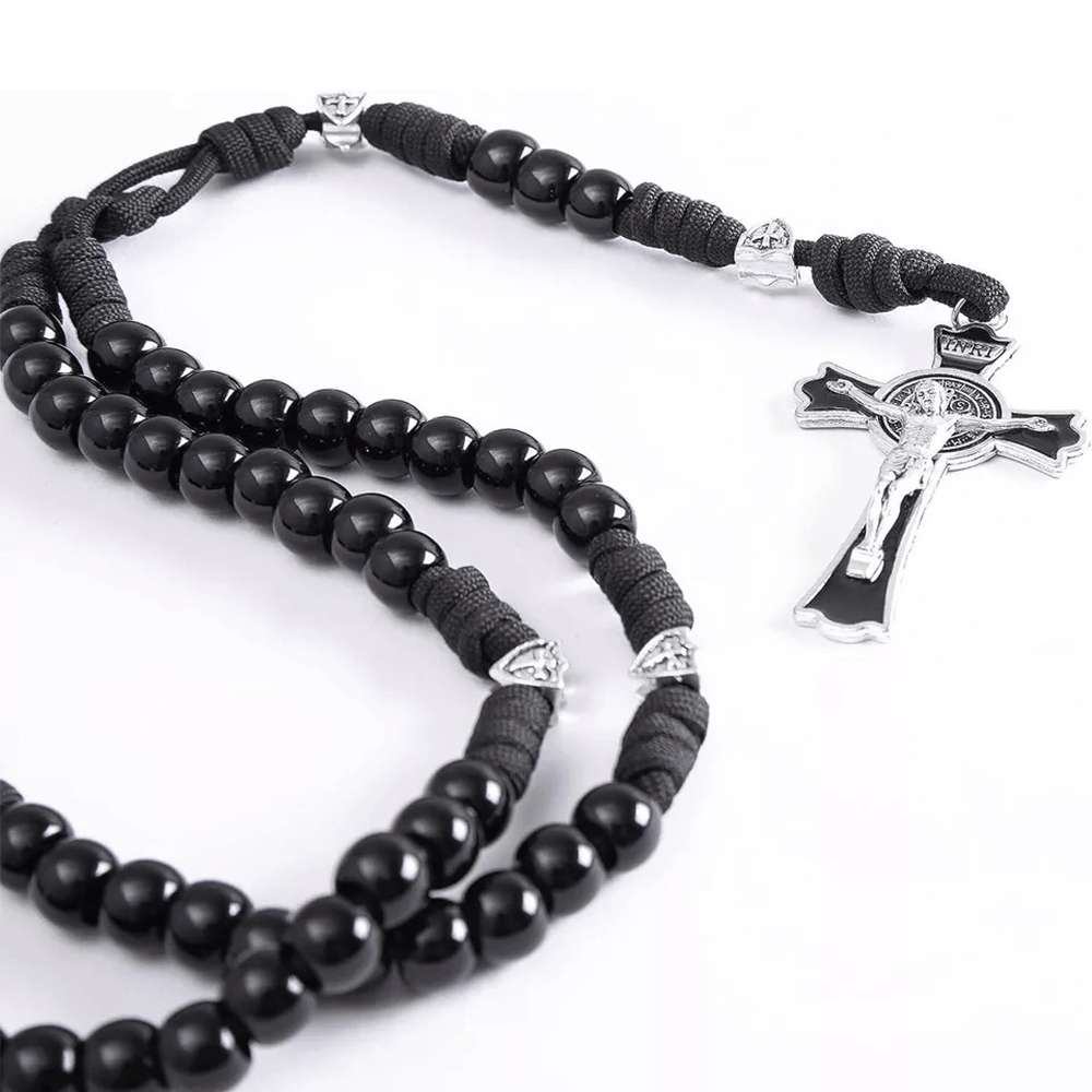 Fine Crafted Black Sturdy Umbrella Cord Crucifix Rosary - image 5