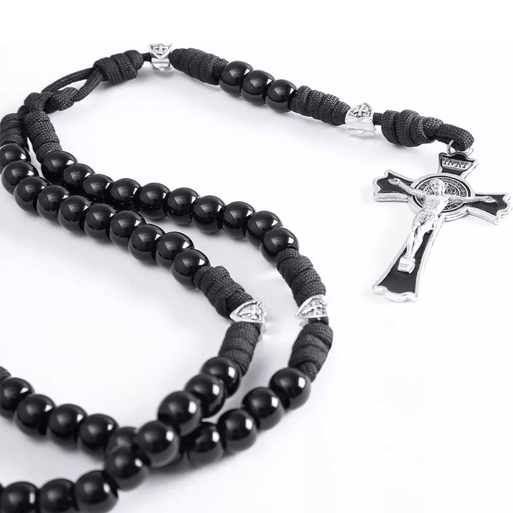 Fine Crafted Black Sturdy Umbrella Cord Crucifix Rosary - image 5