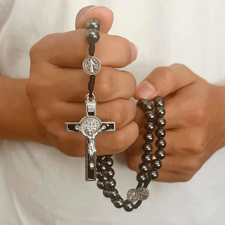 Saint Benedict Holy Medal Black Gallstone Rosary - image 5