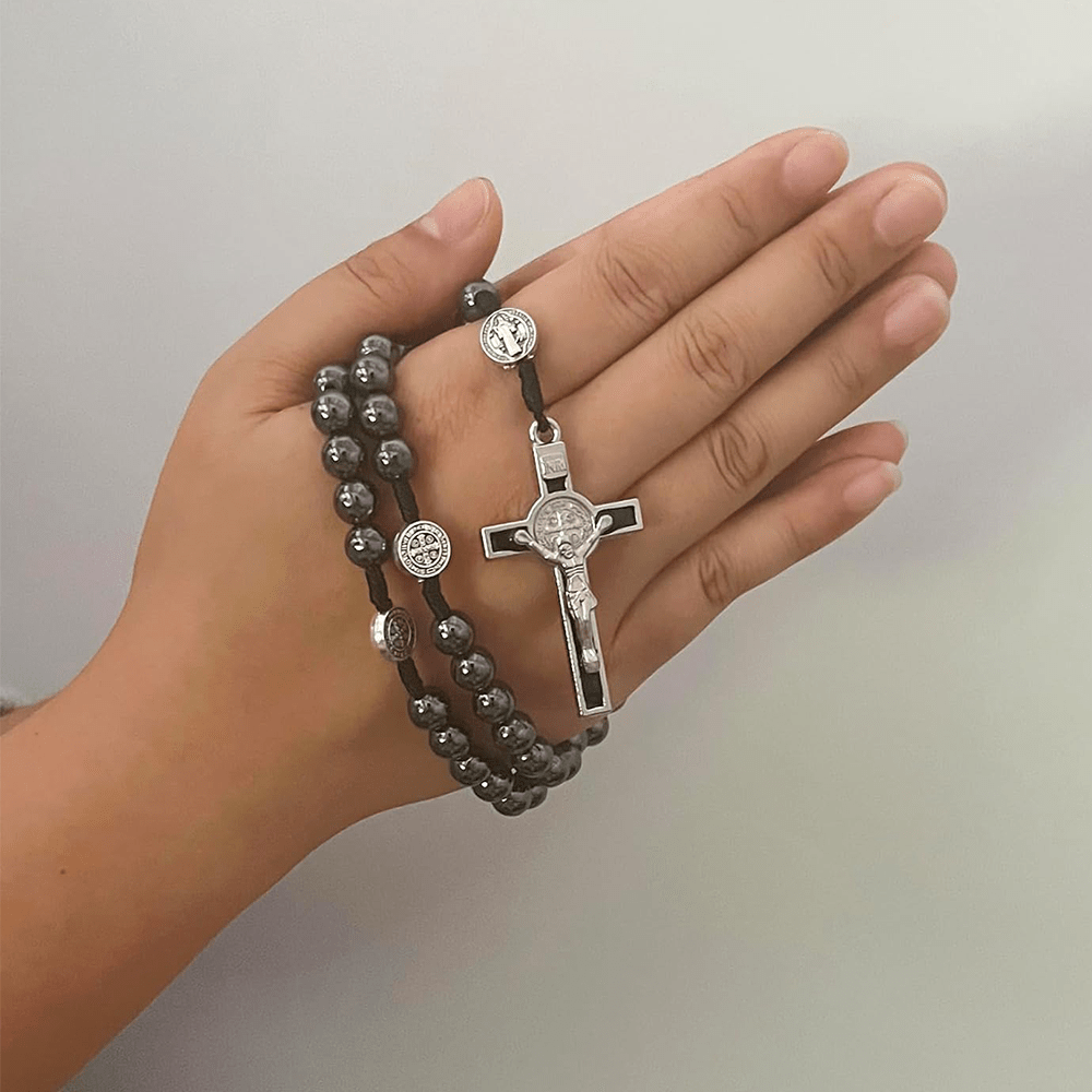 Saint Benedict Holy Medal Black Gallstone Rosary - image 4