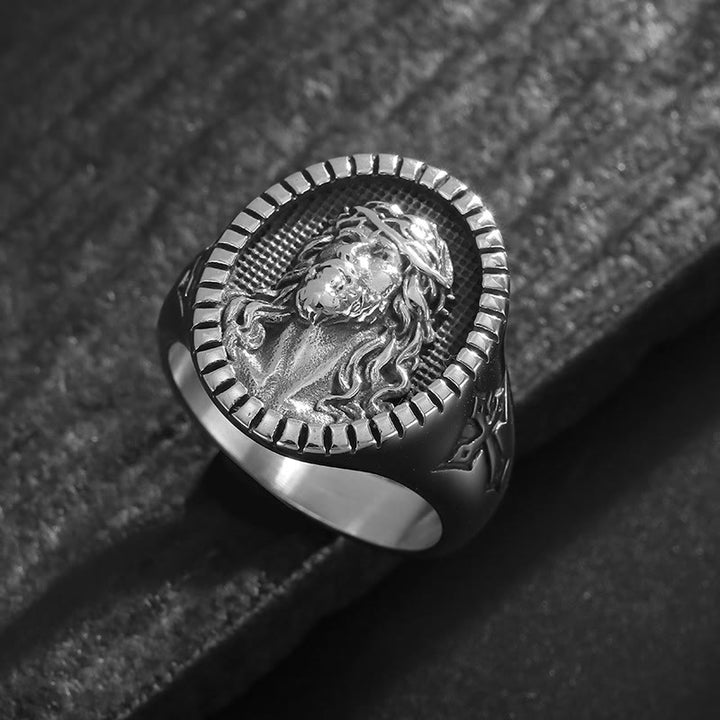 Christianartworkshop Vintage Christ Jesus Head Cross Blessing Ring - image 4