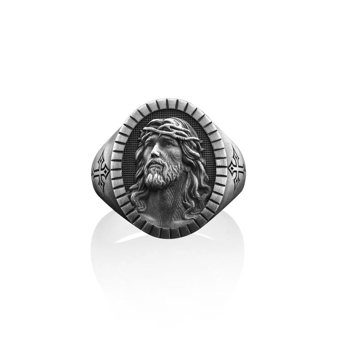 Christianartworkshop Vintage Christ Jesus Head Cross Blessing Ring - US13 - image 1