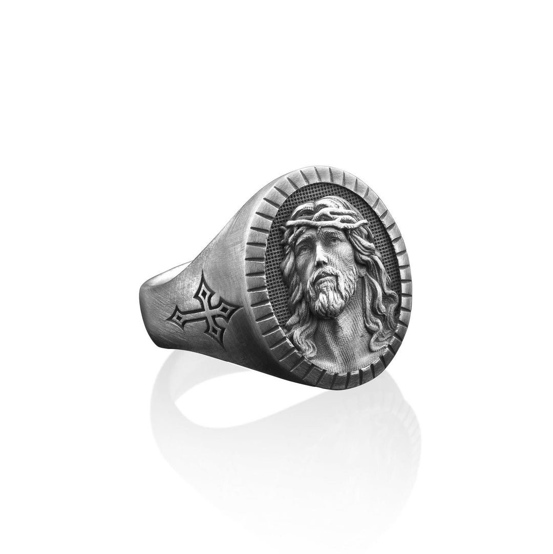 Christianartworkshop Vintage Christ Jesus Head Cross Blessing Ring - image 1