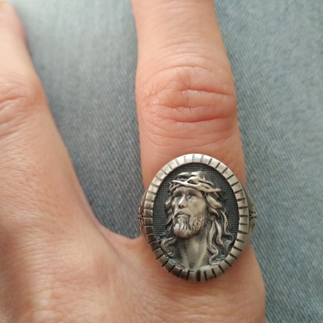 Christianartworkshop Vintage Christ Jesus Head Cross Blessing Ring - image 5