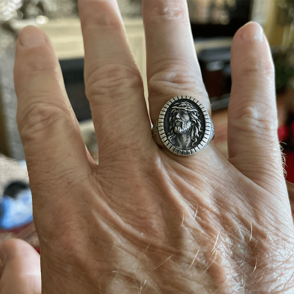 Christianartworkshop Vintage Christ Jesus Head Cross Blessing Ring - image 6