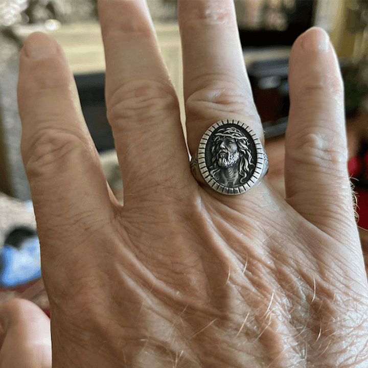 Christianartworkshop Vintage Christ Jesus Head Cross Blessing Ring - image 6