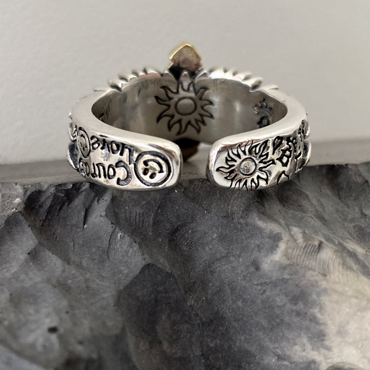 Christianartworkshop Retro Wings Cross Graffiti Letter Adjustable Ring - image 4