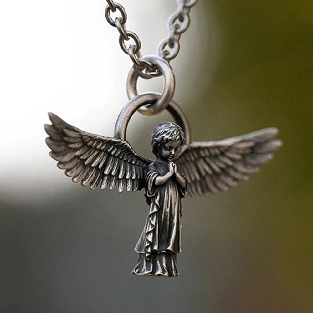 Christianartworkshop Spread-winged Praying Angel Protection Necklace - Spread-winged Angel - image 1