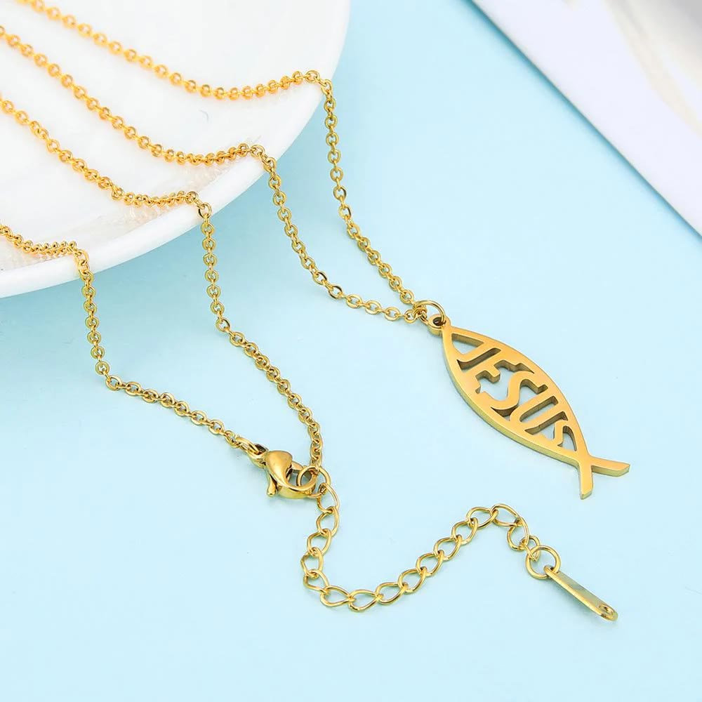 Christianartworkshop Chain Jesus Fish Shape Necklace - image 2