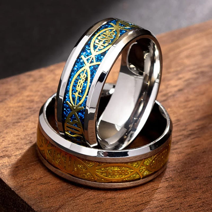 FREE Today: Rustic Ichthys Jesus Fish Sparkle Ring - Faith and Devotion - Blue - US 6 - image 0