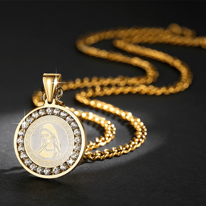 Christianartworkshop Zircon Set Virgin Mary Titanium Pendant Necklace - Golden - image 1