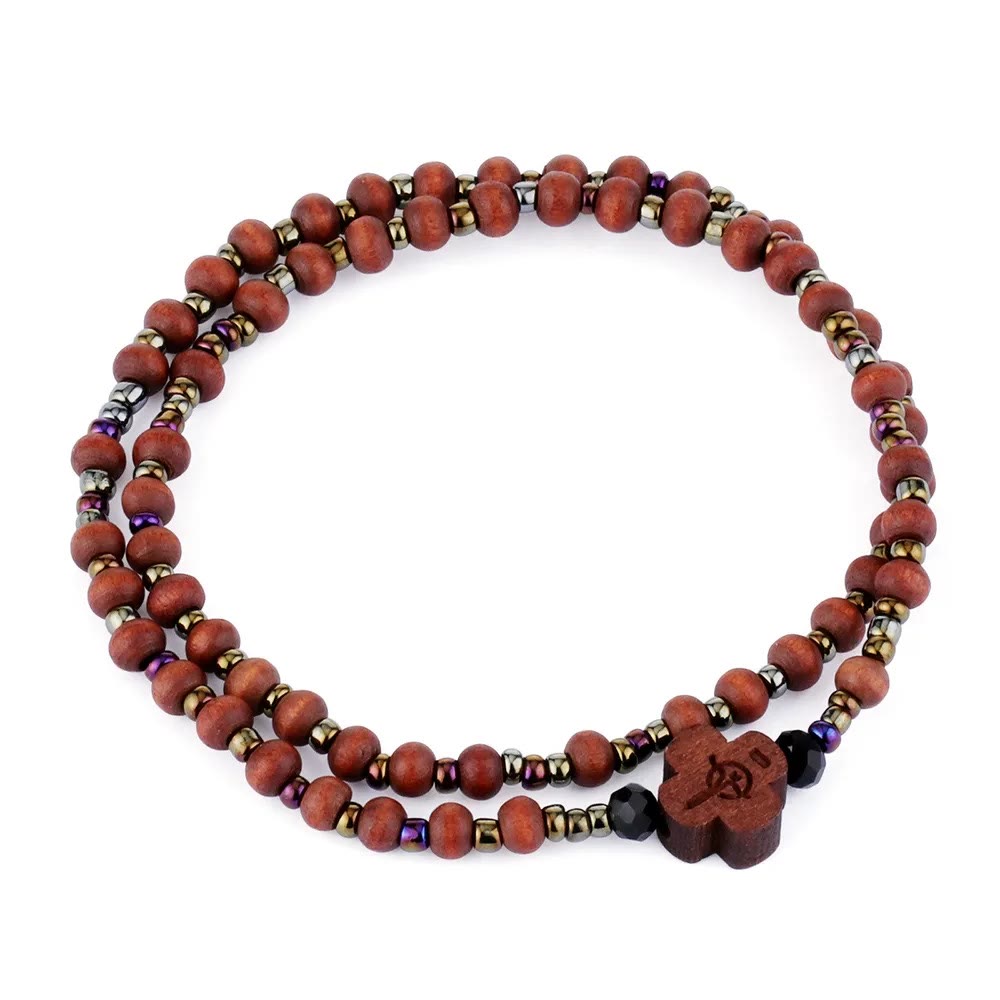 59 Beads Mini Crucifix Wooden Bracelet Rosary - image 5