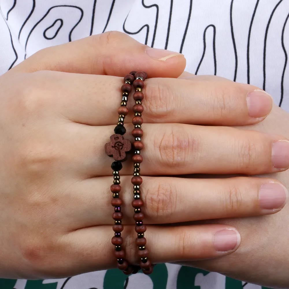 59 Beads Mini Crucifix Wooden Bracelet Rosary - image 3