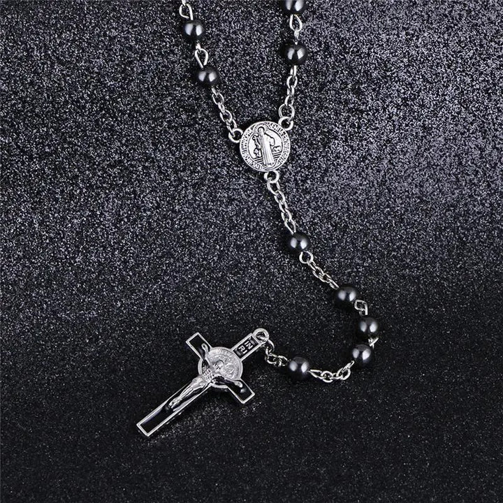 St. Benedict Medallion & Crucifix Black Gallstone Rosary - image 4