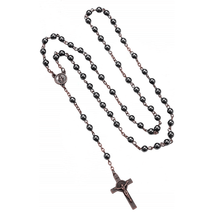 St. Benedict Medallion & Crucifix Black Gallstone Rosary - Bronze Chain - image 8