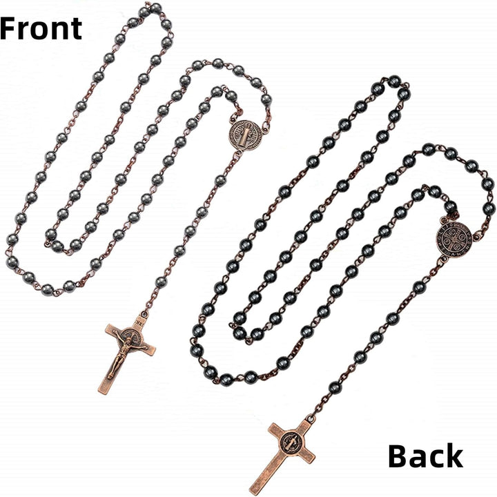 St. Benedict Medallion & Crucifix Black Gallstone Rosary - image 11