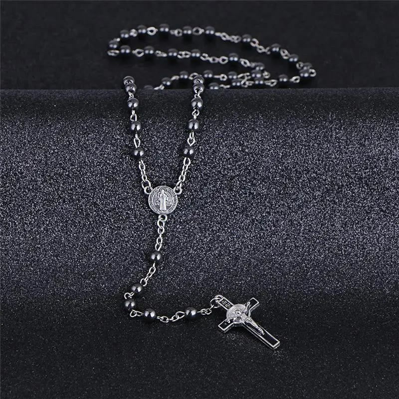St. Benedict Medallion & Crucifix Black Gallstone Rosary - image 3