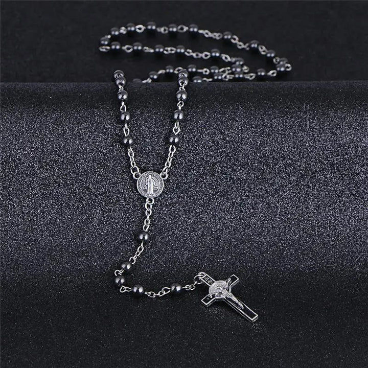 St. Benedict Medallion & Crucifix Black Gallstone Rosary - image 3