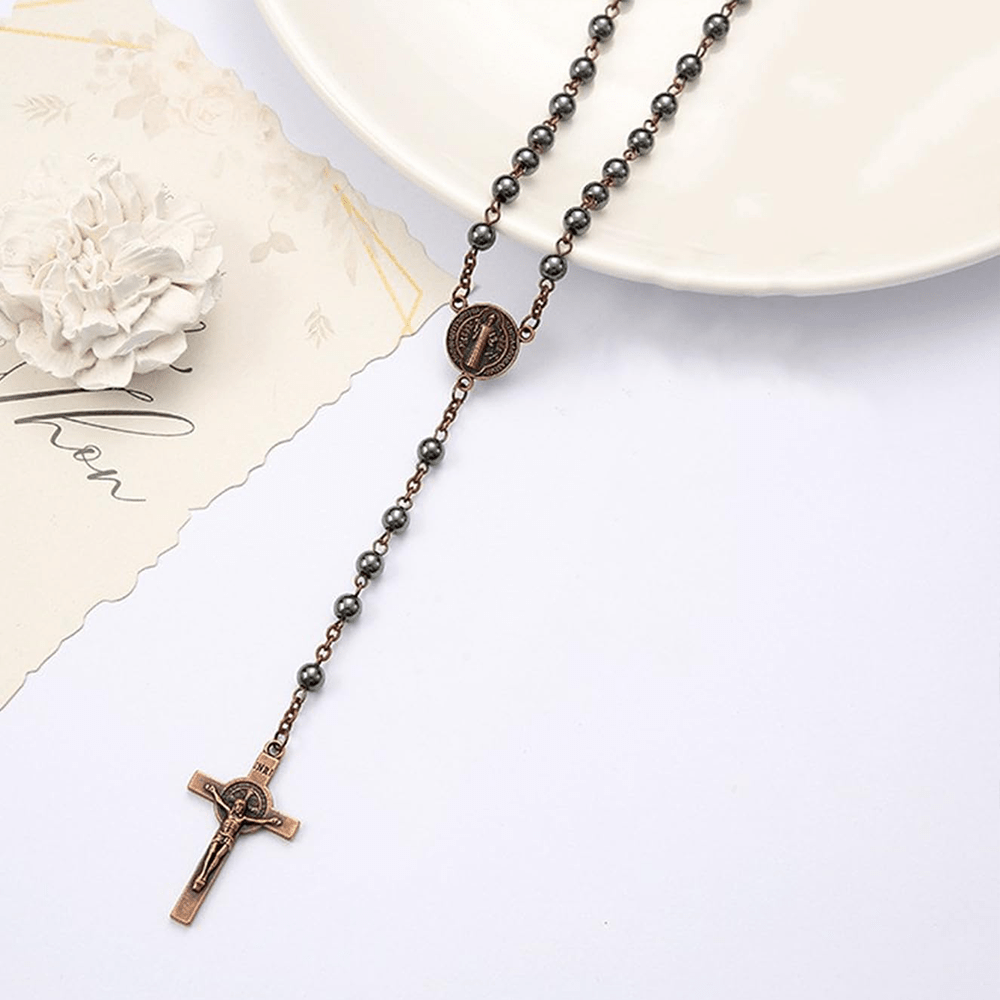 St. Benedict Medallion & Crucifix Black Gallstone Rosary - image 9