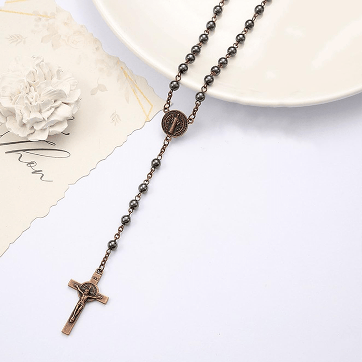 St. Benedict Medallion & Crucifix Black Gallstone Rosary - image 9