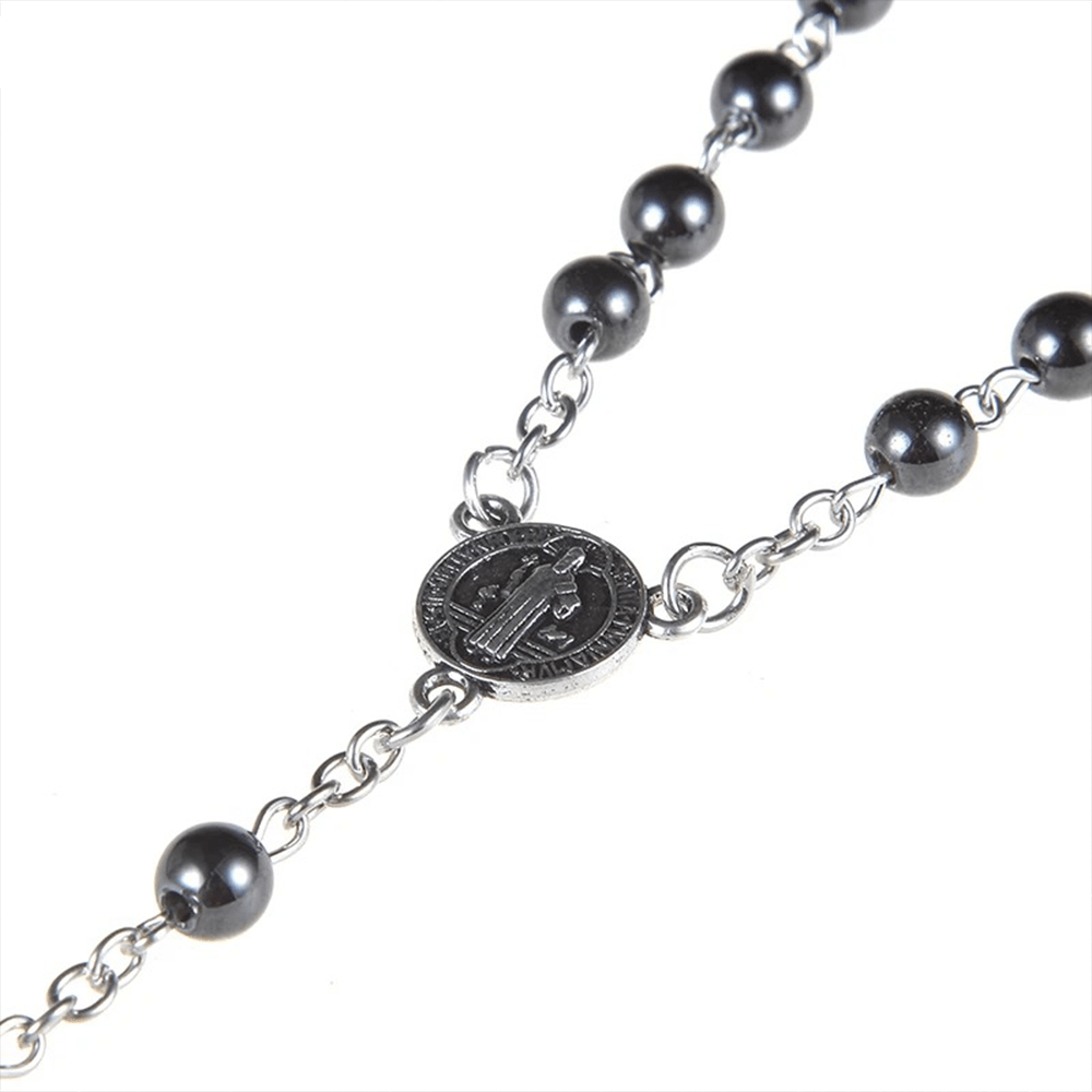 St. Benedict Medallion & Crucifix Black Gallstone Rosary - image 6