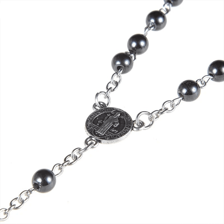 St. Benedict Medallion & Crucifix Black Gallstone Rosary - image 6