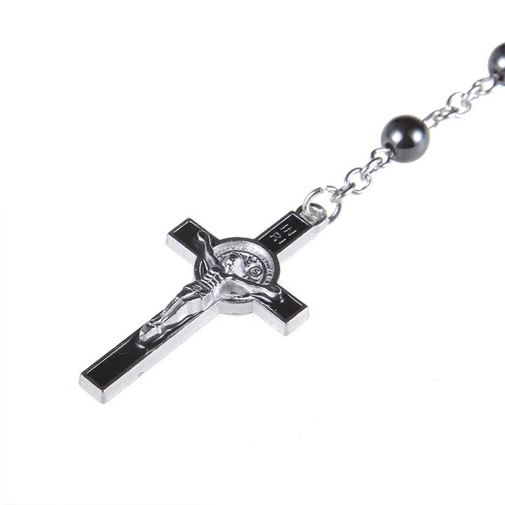 St. Benedict Medallion & Crucifix Black Gallstone Rosary - image 5