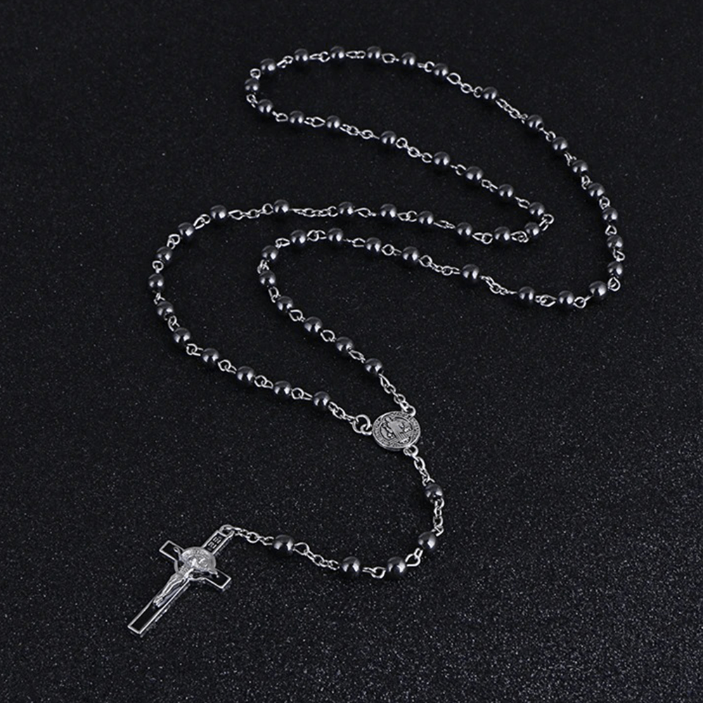 St. Benedict Medallion & Crucifix Black Gallstone Rosary - image 2