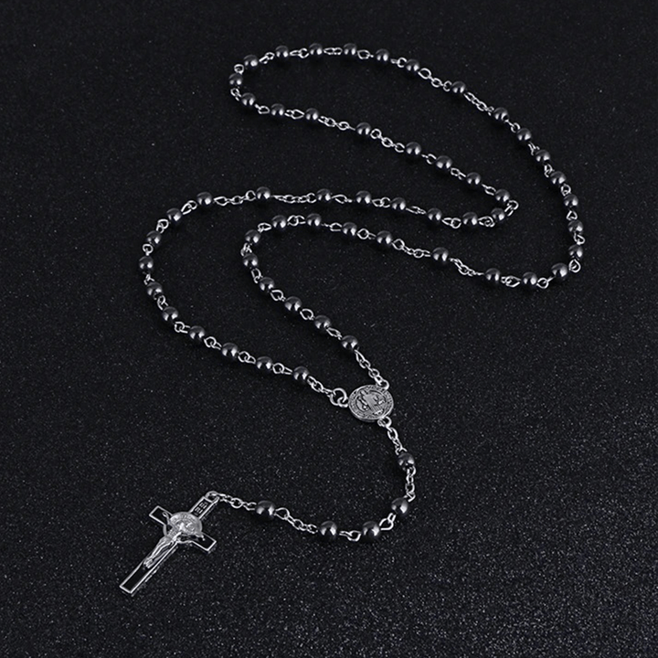 St. Benedict Medallion & Crucifix Black Gallstone Rosary - image 2