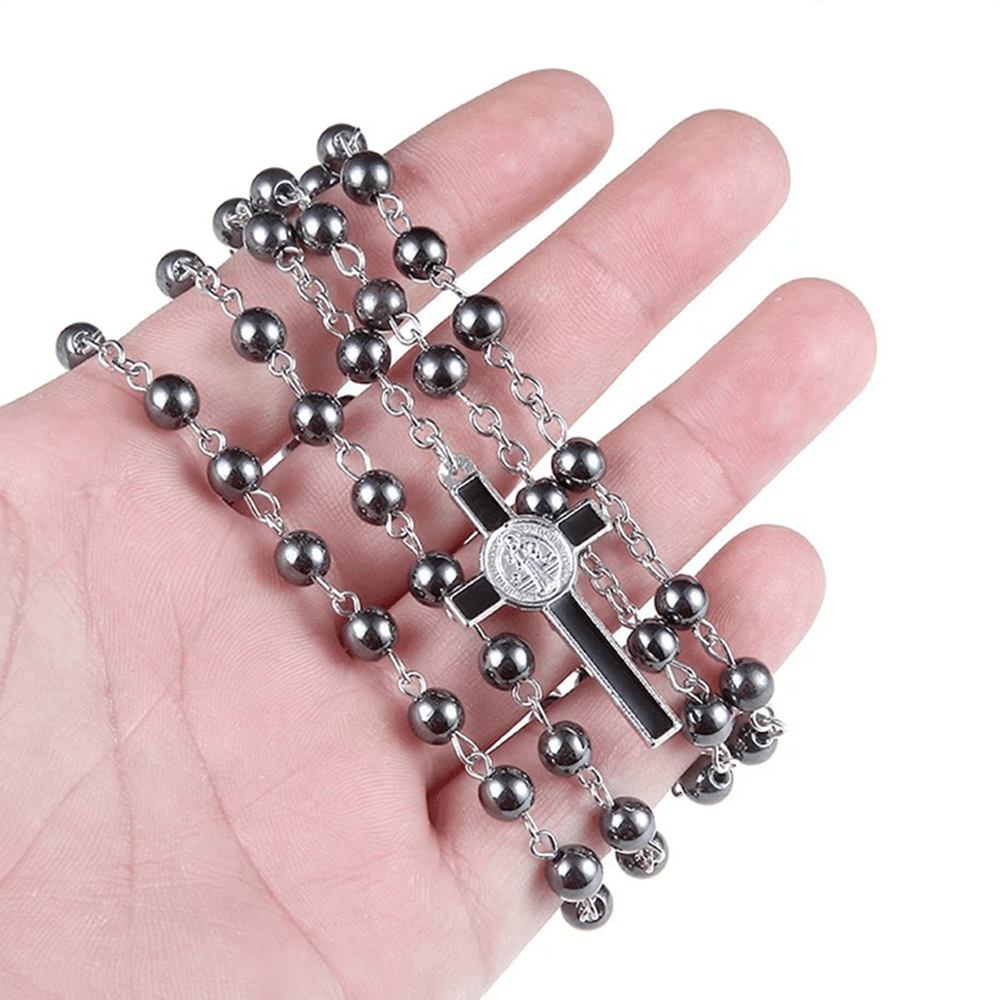 St. Benedict Medallion & Crucifix Black Gallstone Rosary - image 7